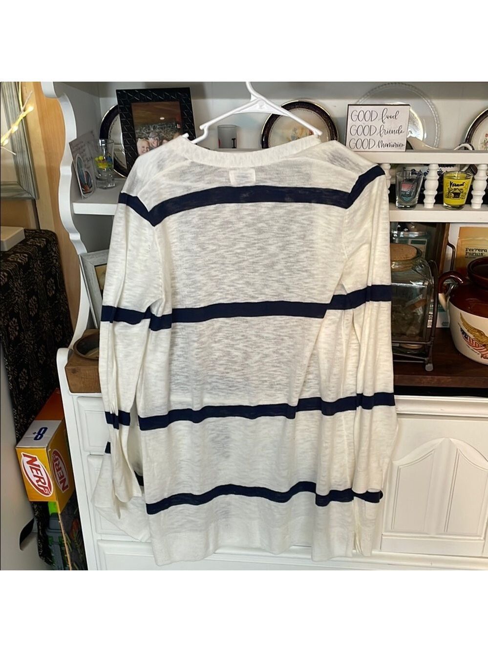 Old Navy Women's Striped Cardigan Sweater Small- White and Blue - Picture 3 of 4